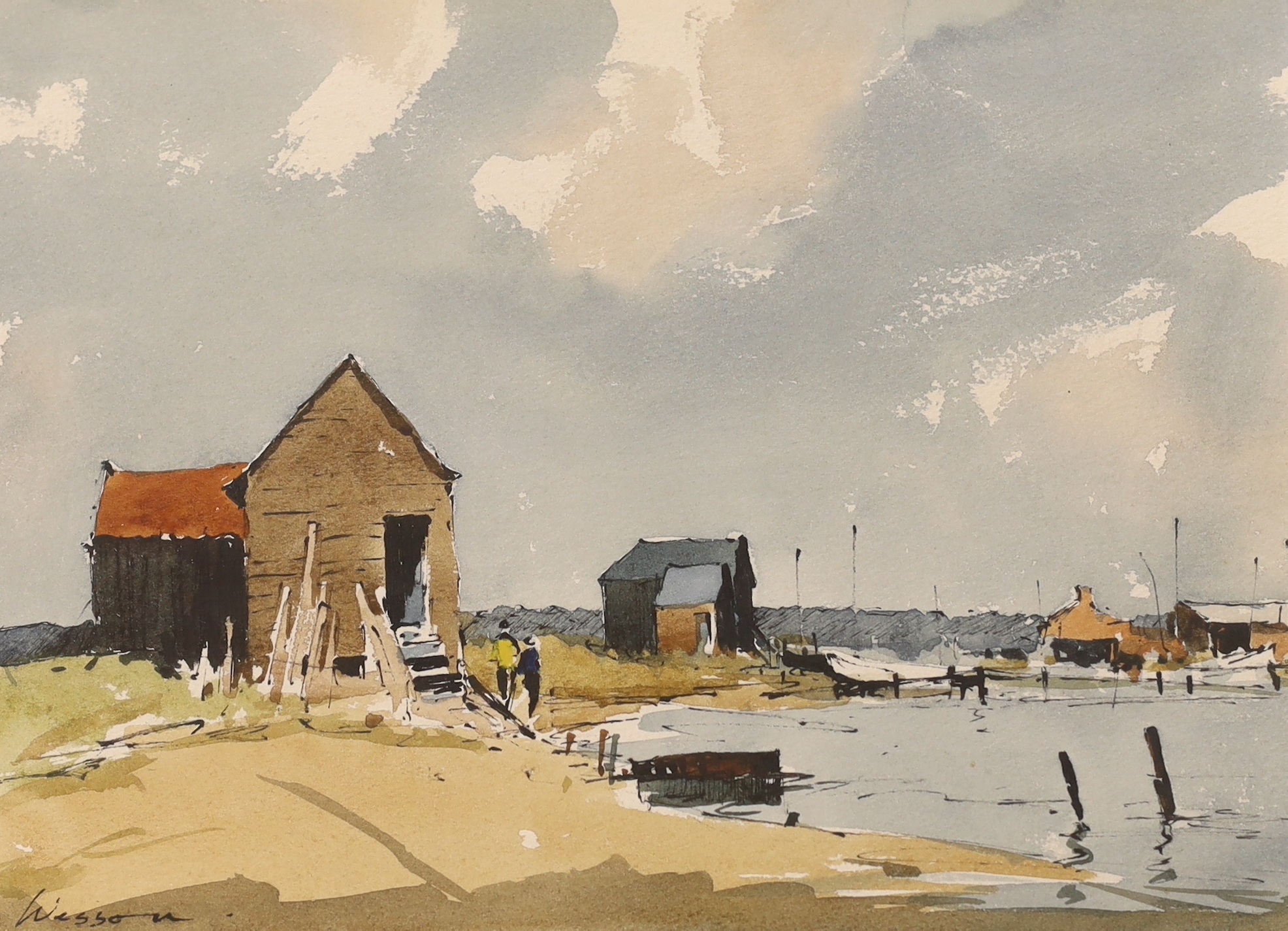 Edward Wesson (1910-1983) watercolour, 'Walberswick, Suffolk', stamp and Gallery Thirty Three label verso, 29 x 21cm